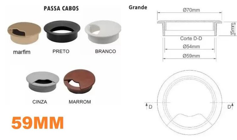 PASSAFIO PLASTICO COM 59MM - COR: CINZA