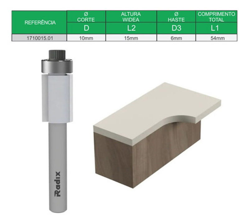 FRESA RETA COM ROLAMENTO DE 10MM E HASTE DE 06MM RADIX - 1710015.01