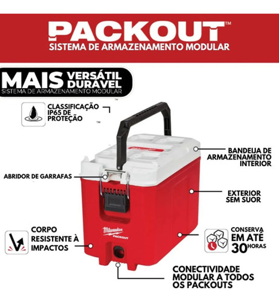 CAIXA 16QT COOLER DE 15L PACKOUT MILWAUKEE - 48-22-8460