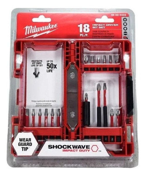 JOGO DE 18PCS COM PONTA SHOCKWAVE E ESTOJO MILWAUKEE - 48-32-4403