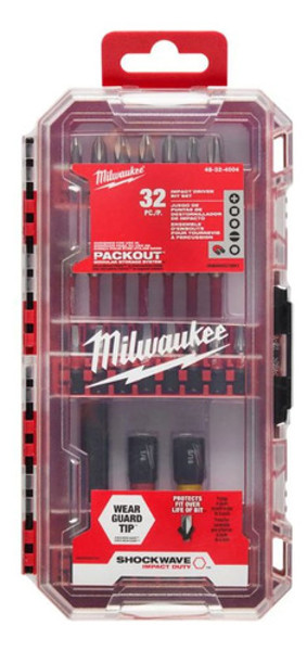 JOGO DE 32PCS COM PONTAS SHOCKWAVE E ESTOJO MILWAUKEE - 48-32-4004