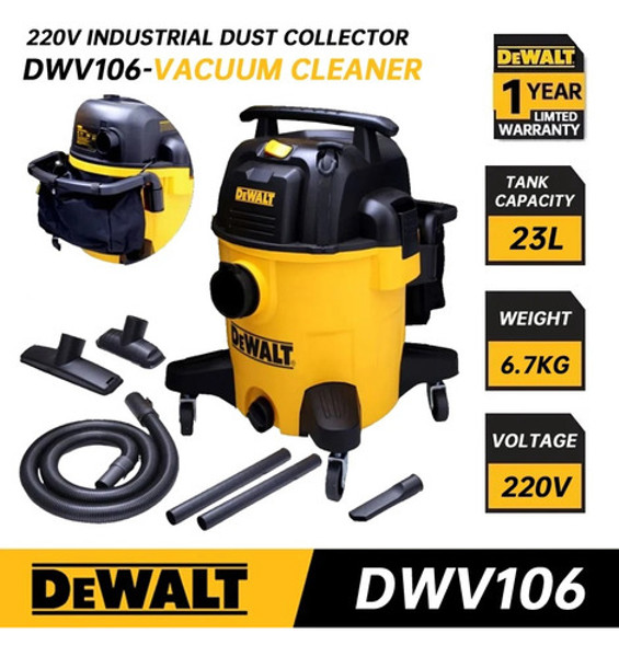 ASPIRADOR DE PO E AGUA ELETRICO COM 1100W DEWALT - DWV106 220V