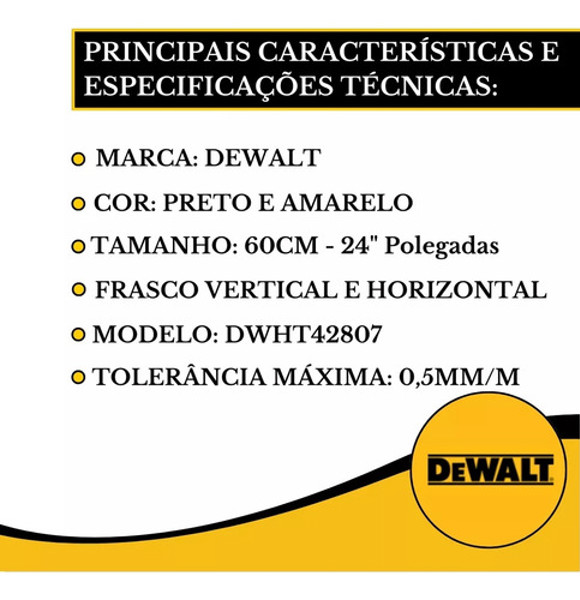 NIVEL 03 BOLHAS  BASE MAGNETICA DE ALUMINIO 24" 60CM DEWALT - DWHT42807