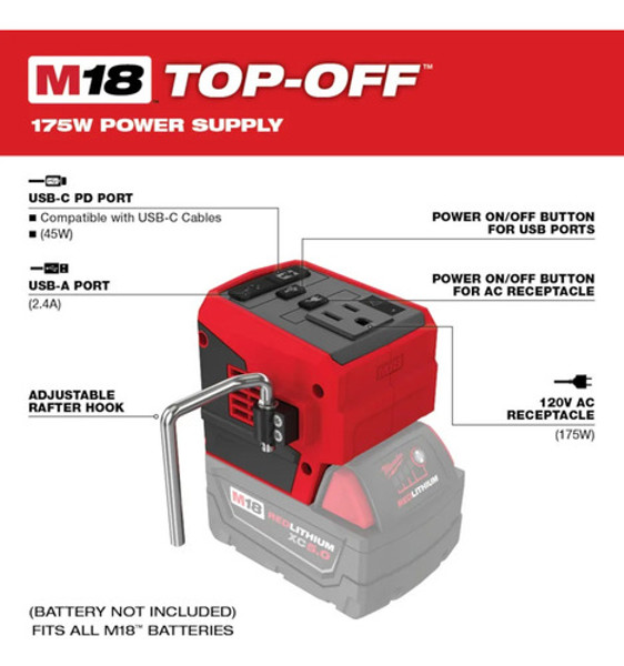 FONTE DE ALIMENTACAO BATERIA 18V MILWAUKEE 2846-20