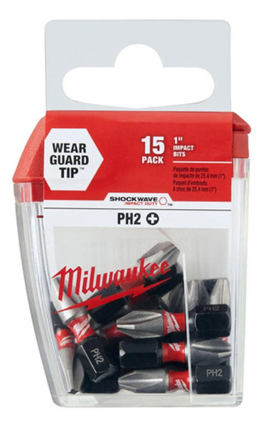 JOGO DE 15PCS COM PONTAS PH2 DE 25MM MILWAUKEE - 48-32-5003