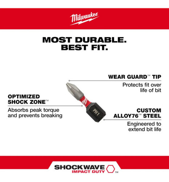 JOGO DE 15PCS COM PONTAS PH2 DE 25MM MILWAUKEE - 48-32-5003