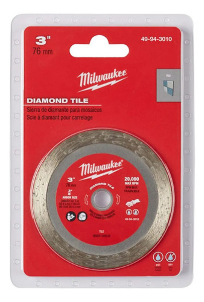 DISCO CORTE MINI SERRA DIAMANTADO 3" 76MM MILWAUKEE - 49-94-3010