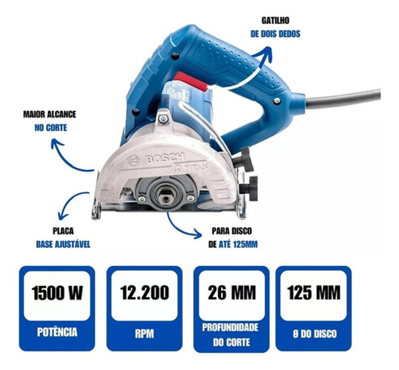 SERRA MARMORE 110MM COM 1500W TITAN BOSCH - GDC150 - 06015486E0 - VOLTAGEM: 220V