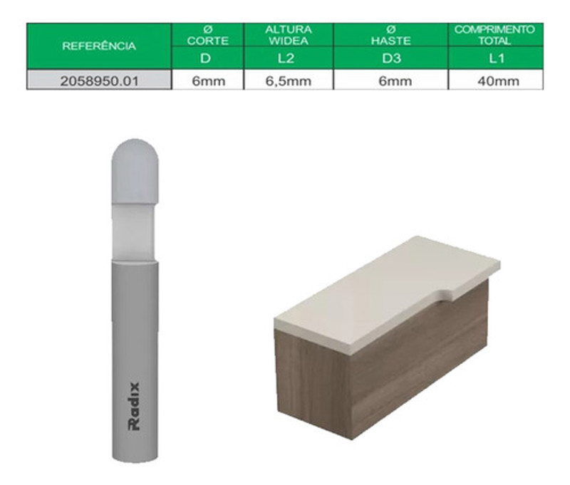 FRESA PILOTO PARA FORMICA 06MM COM HASTE 06MM RADIX - 2058950.01