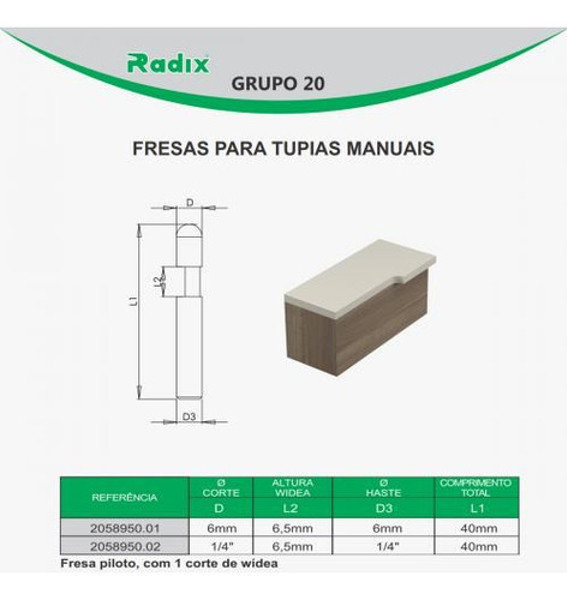 FRESA PILOTO PARA FORMICA 06MM COM HASTE 06MM RADIX - 2058950.01