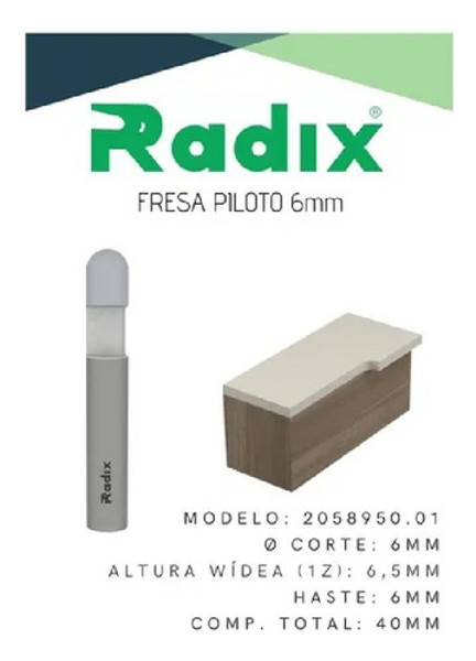 FRESA PILOTO PARA FORMICA 06MM COM HASTE 06MM RADIX - 2058950.01