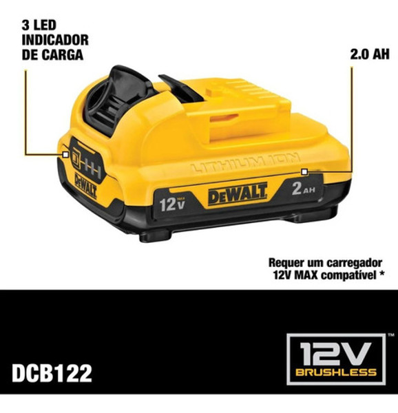 BATERIA DEWALT 12V IONLITIO COM 2.0A - DCB122 COM INDICADOR