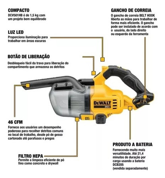 ASPIRADOR DE PO BATERIA 20V DEWALT - DCV501HB-B3