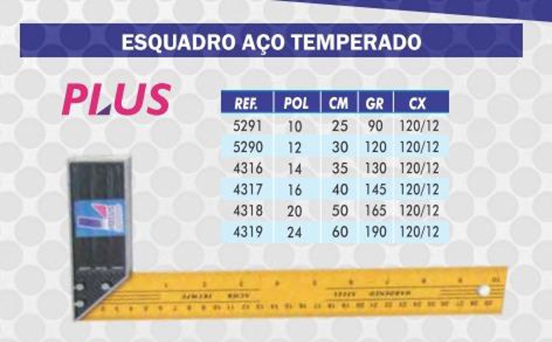 ESQUADRO ALUMINIO SIMPLES ACO DE 10" 250MM - LOTUS REF.5291