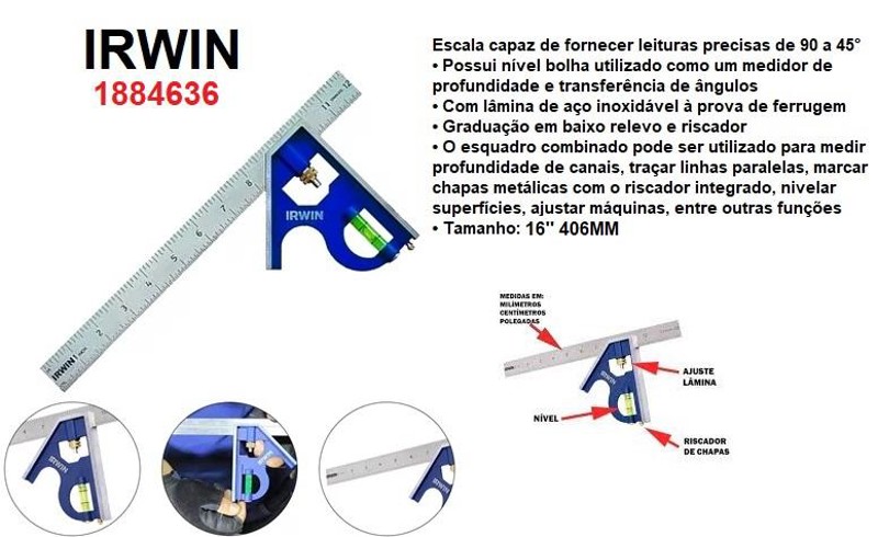 ESQUADRO INOX COM NIVEL 16" 406MM IRWIN - 1884636