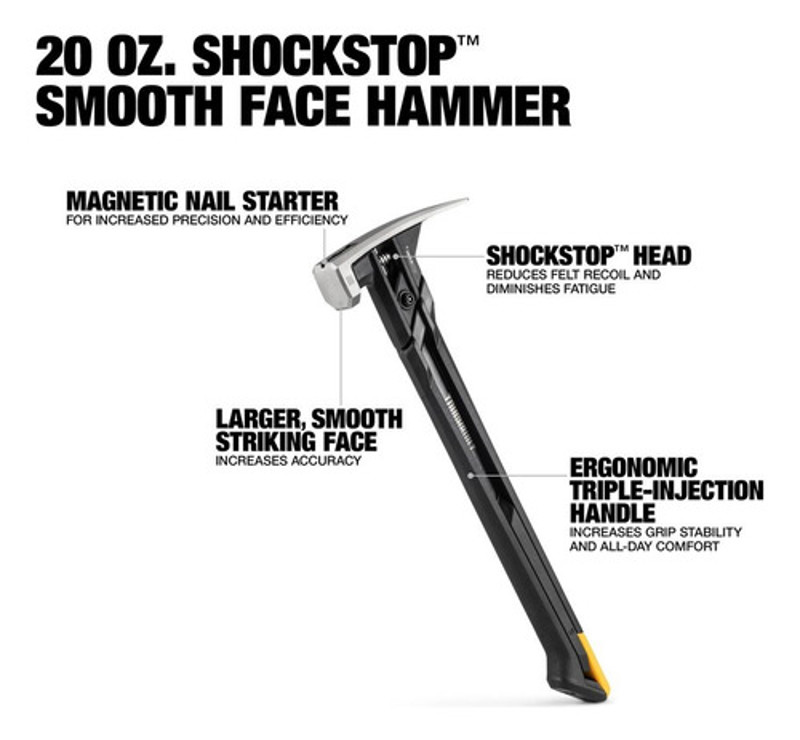 MARTELO ANTI VIBRACAO UNHA RETA PONTA MAGNETICA 567GR TOUGHBUILT - TB-H1-1SBR-S20