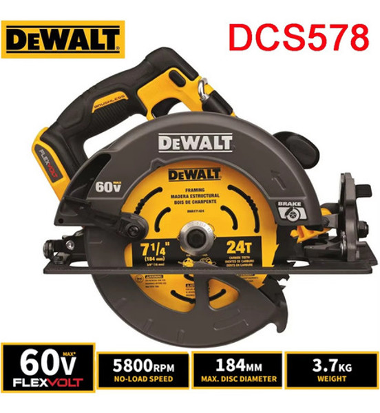 SERRA CIRCULAR 185MM A BATERIA 60V DEWALT - DCS578B-B3