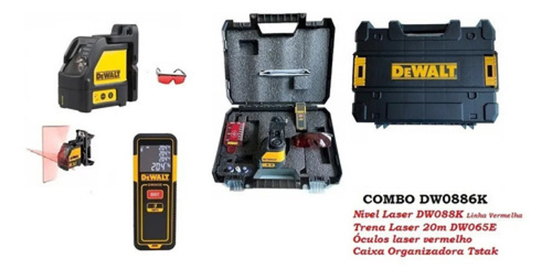 KIT NIVEL VERMELHO E TRENA LASER 15MTS COM MALETA DEWALT - DW0886K