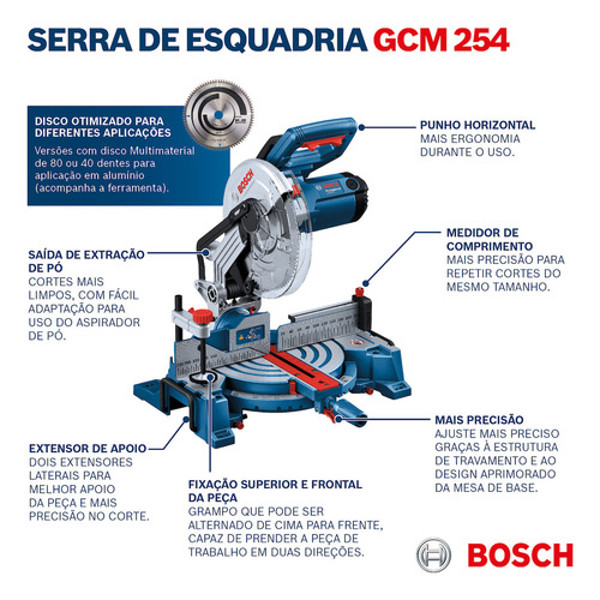 SERRA MEIA ESQUADRIA 10" COM 1750W GCM 254 BOSCH - 0601B520D 220V