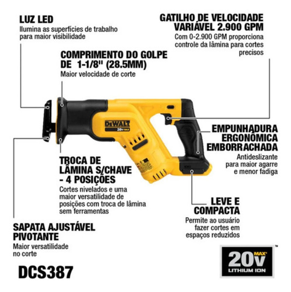 SERRA SABRE A BATERIA 20V DEWALT - DCS387B