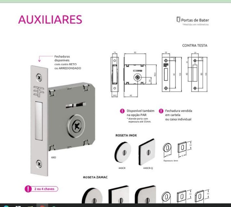 FECHADURA AUXILIAR TETRA PAR (02UN) DA 3F - 440CR-P