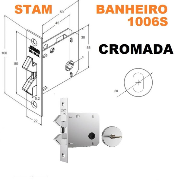 FECHADURA DE CORRER PARA BANHEIRO (ASA AVIAO) STAM - 1006S WC REDONDA CROMADA