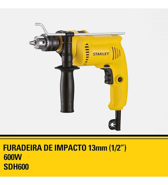 FURADEIRA DE IMPACTO 1/2'' - 13MM COM 600W STANLEY - SDH600B2 220V