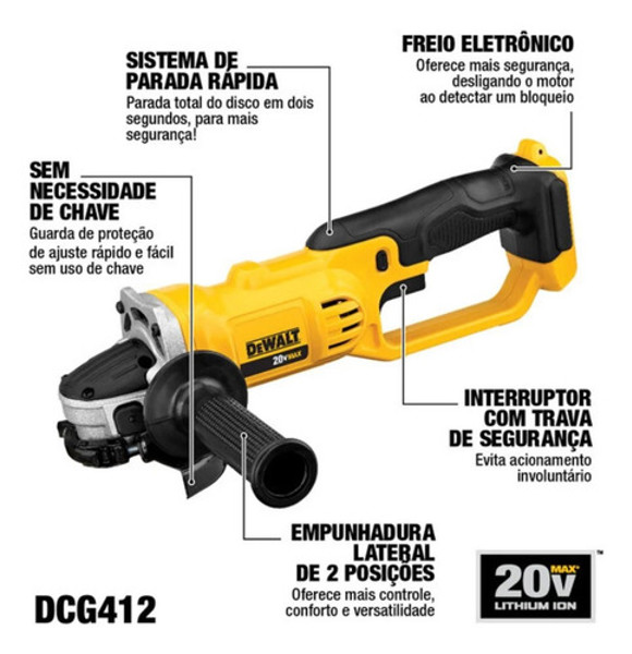 ESMERILHADEIRA ANGULAR 4.1/2" BATERIA 20V COMPLETA DEWALT - DCG412M2