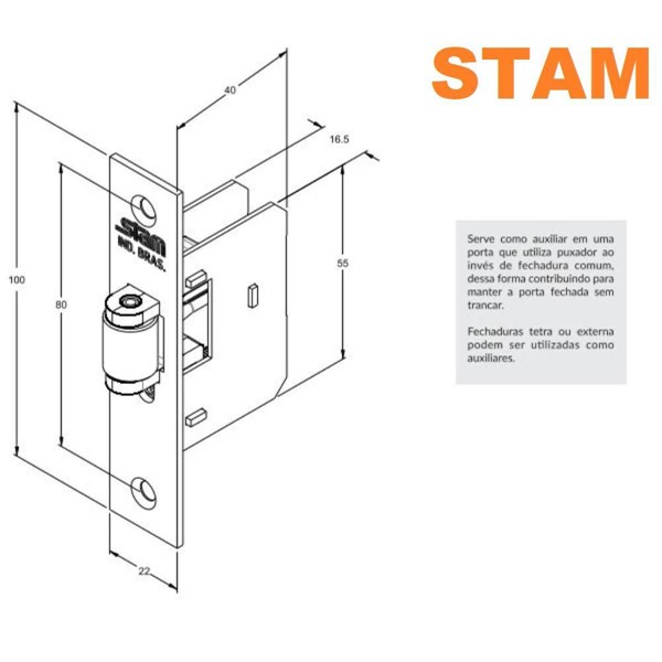 FECHADURA PIVOTANTE AUXILIAR FECHO ROLETE PRETO FOSCO STAM