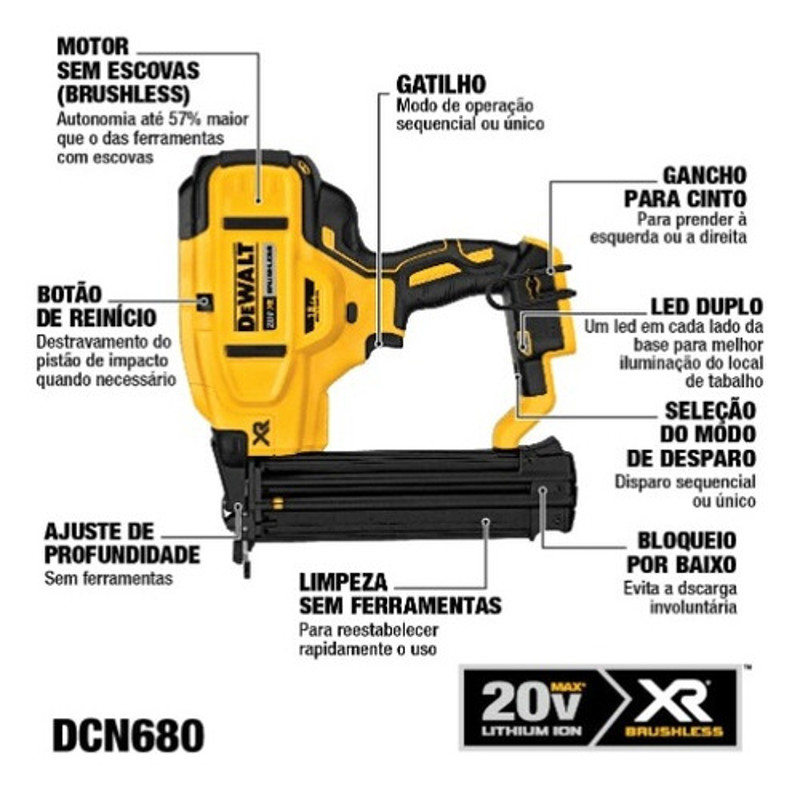 PINADOR 18GA BATERIA 20V MAX XR DEWALT - DCN680B