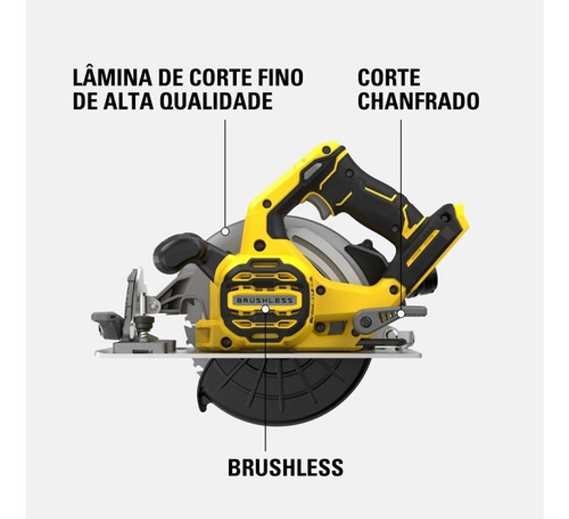 SERRA CIRCULAR 185MM A BATERIA 20V COMPLETA COM MALETA STANLEY - SBC550D1K-BR