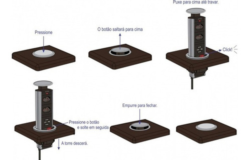 TORRE MULTIPLUG COM 01 TOMADA, 02 USB E INDUCAO RENNA - 3.650.7242 PRETA