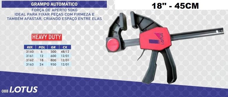 GRAMPO PRESSAO AUTOMATICO 18" 45CM LOTUS - REF.3162