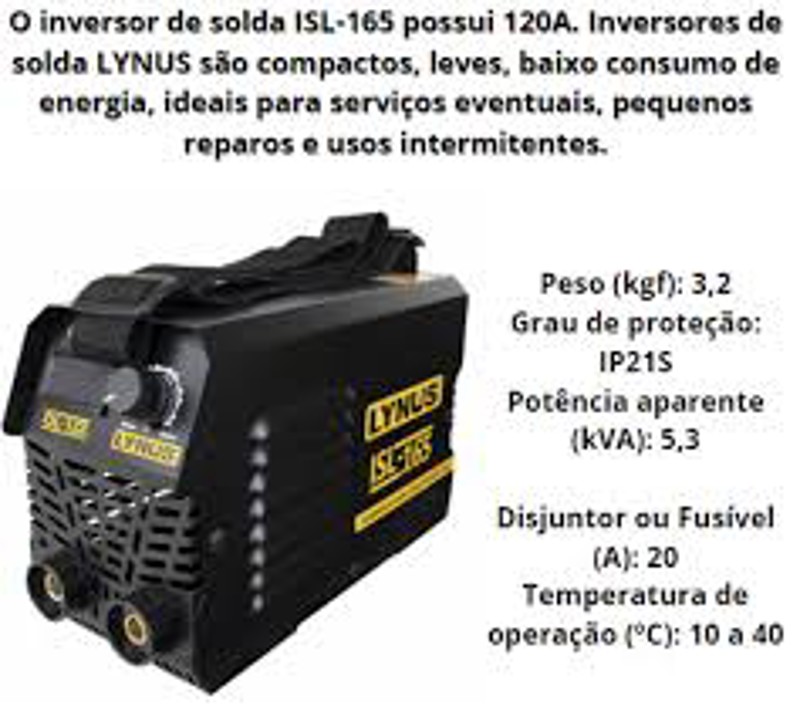 INVERSOR SOLDA 120A MMA LYNUS ISL-165S
