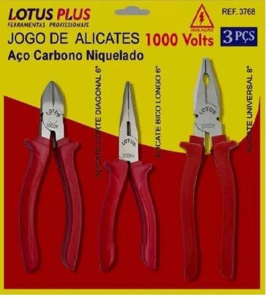 JOGO COM 03 ALICATES ELETRICISTA 1000V LOTUS - REF.3768