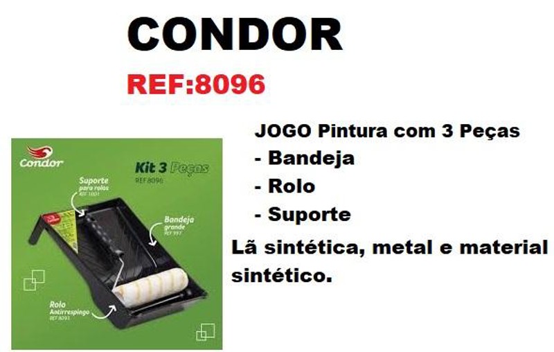 JOGO DE 03PCS PARA PINTURA COM ROLO E BANDEJA CONDOR - 8096