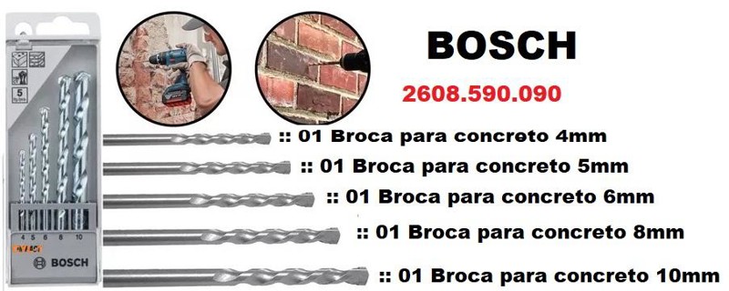 JOGO DE 05PCS COM BROCAS PARA CONCRETO CYL-1 BOSCH - 2608.590.090
