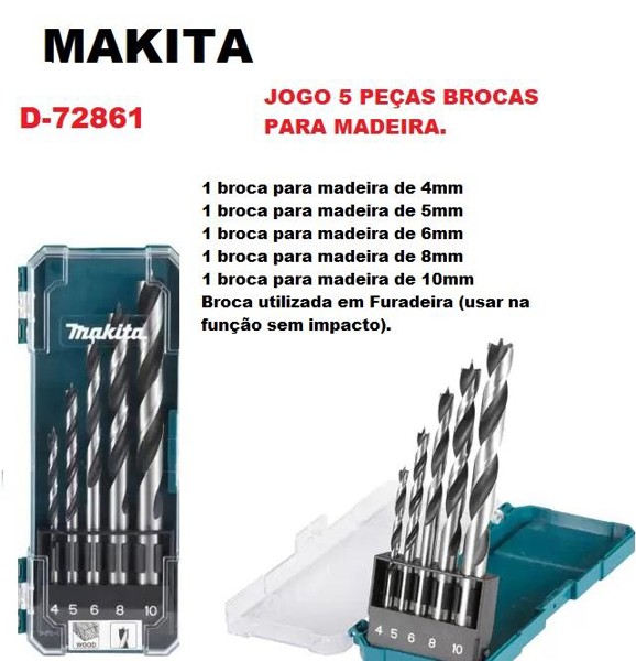 JOGO DE 05PCS COM BROCAS PARA MADEIRA MAKITA - D-72861