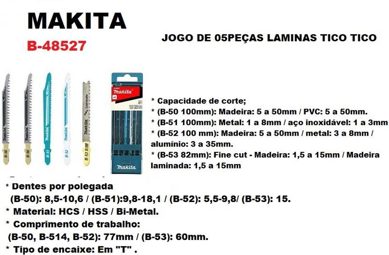 JOGO DE 05PCS COM LAMINAS TICO TICO MAKITA - B-48527