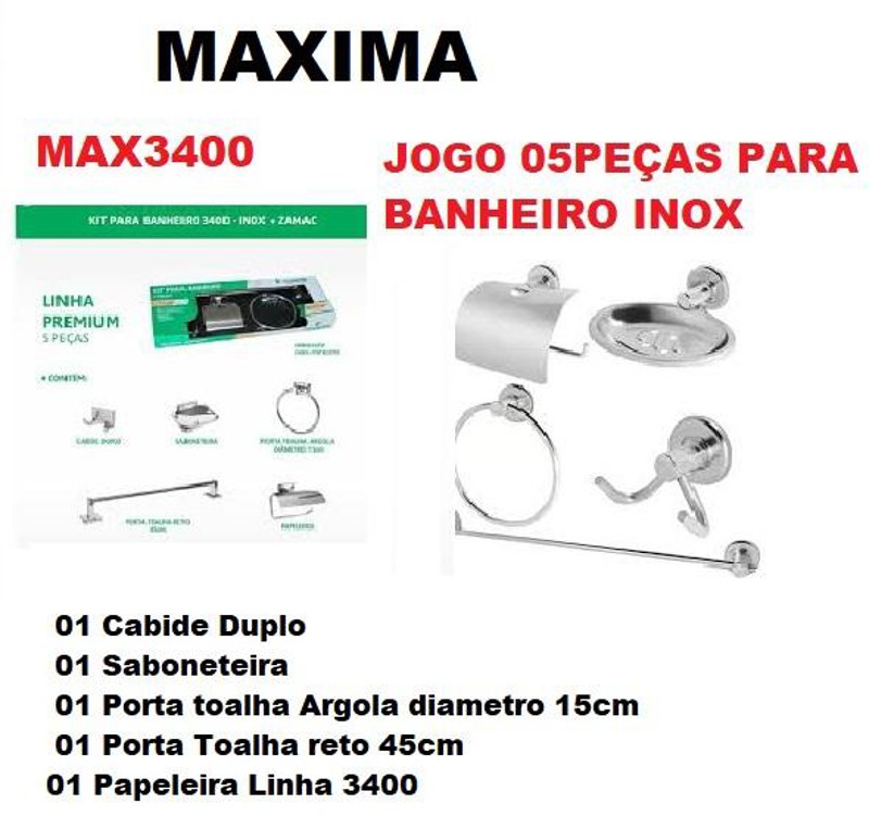JOGO DE 05PCS PARA BANHEIRO INOX MAXIMA - MAX3400