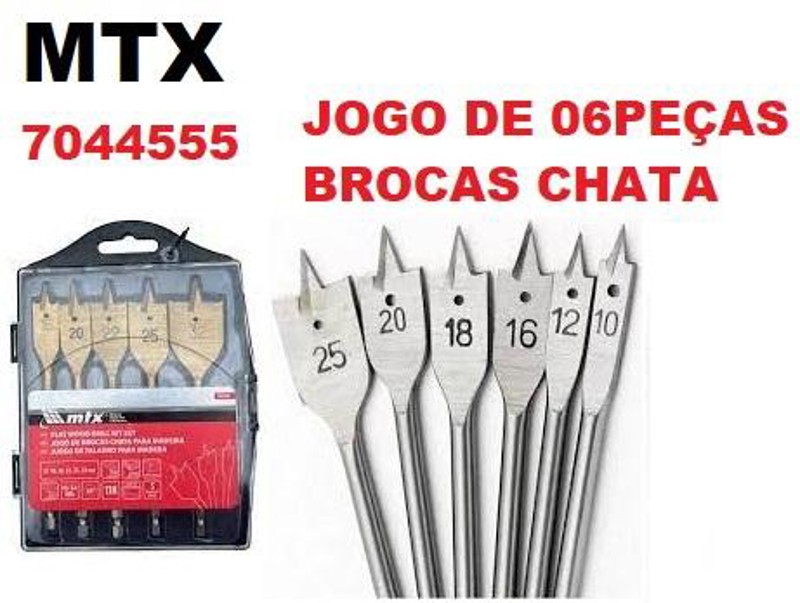JOGO DE 06PCS COM BROCAS CHATA (10,12,16,18,20,25MM) MTX - 7044555