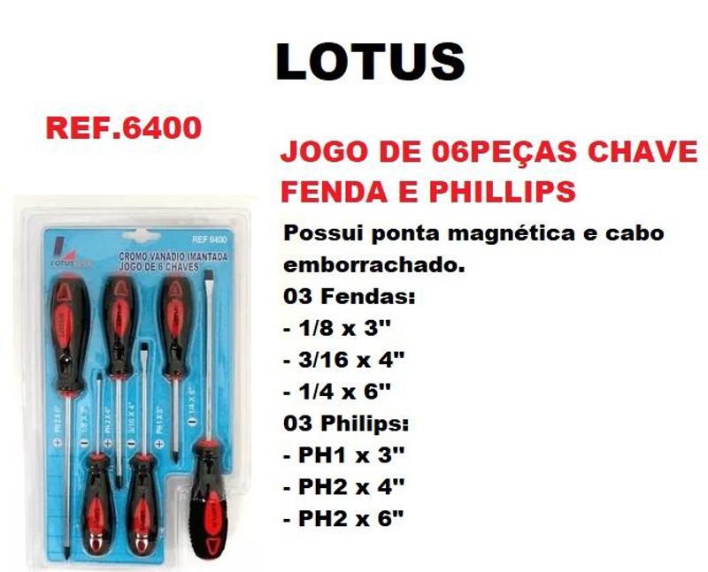 JOGO DE 06PCS COM CHAVE FENDA E PHILLIPS LOTUS - REF.6400