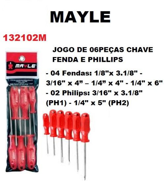 JOGO DE 06PCS COM CHAVE FENDA E PHILLIPS MAYLE - 132102M