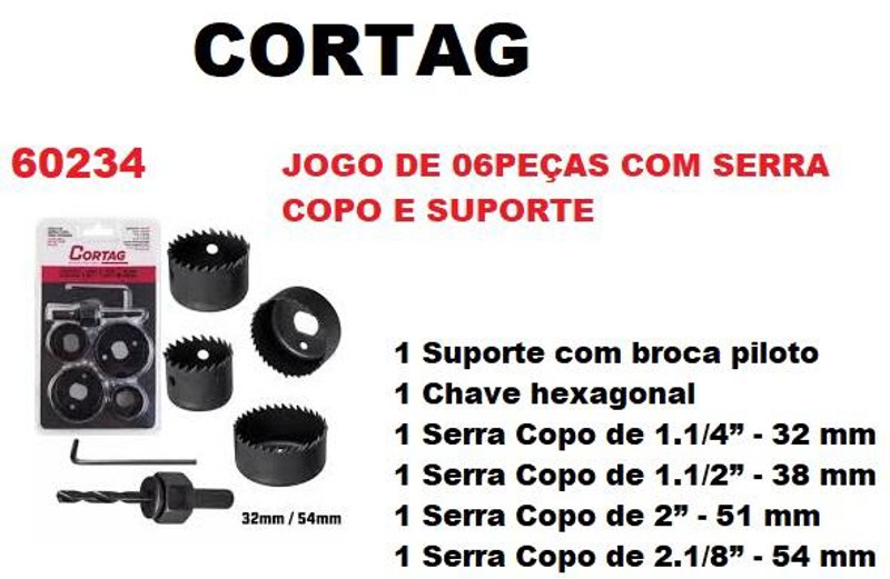 JOGO DE 06PCS COM SERRA COPO E SUPORTE CORTAG - 60234