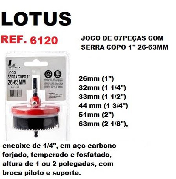 JOGO DE 07PCS COM SERRA COPO 1" 26-63MM LOTUS - REF.6120