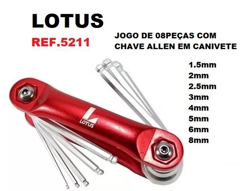 JOGO DE 08PCS COM CHAVE ALLEN EM CANIVETE LOTUS - REF.5211
