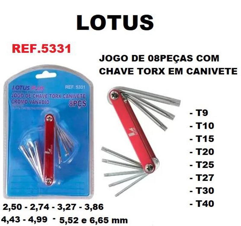 JOGO DE 08PCS COM CHAVE TORX EM CANIVETE LOTUS - REF.5331