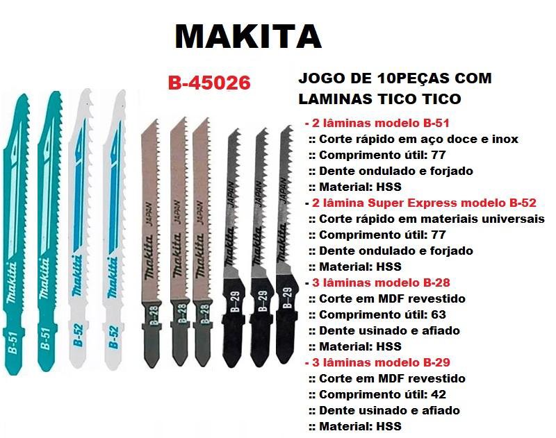 JOGO DE 10PCS COM LAMINAS TICO TICO MAKITA B-45026