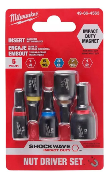 JOGO DE 05PCS COM SOQUETES MAGNETICO DE 1/4" MILWAUKEE - 49-66-4563