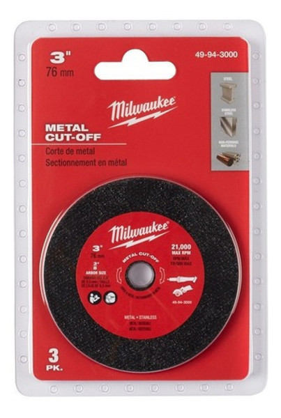 KIT 03 DISCO CORTE MINI SERRA METAL 3" 76MM MILWAUKEE - 49-94-3000